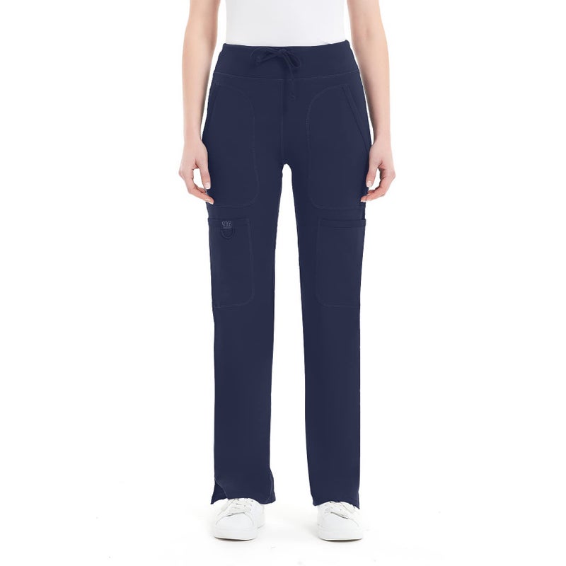 QBK Yoga Scrub Pants Women Mid Rise Yoga Work Pants- Five Pocket Cargo Scrub Pant (Small, Navy) - Image 4