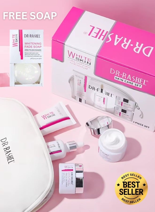 DR.RASHEL BEAUTY ELIXIRS White Skin Whitening Fade Spots Skin Care Set with Whitening Serum Cleanser Day Cream Night Cream and Free Whitening Soap - Image 1