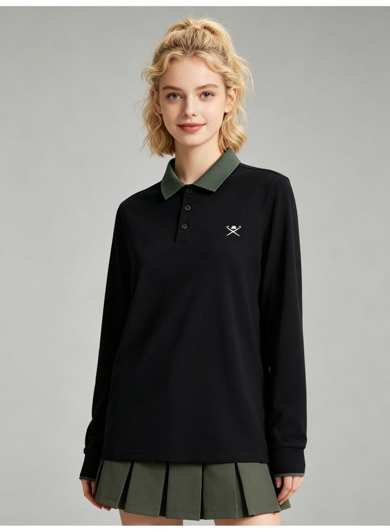 HACKETT LONDON Contrasting Lapel Long Sleeve Polo Shirt Men and Women Spring and Autumn Cotton Casual Bottom Shirt - Image 5