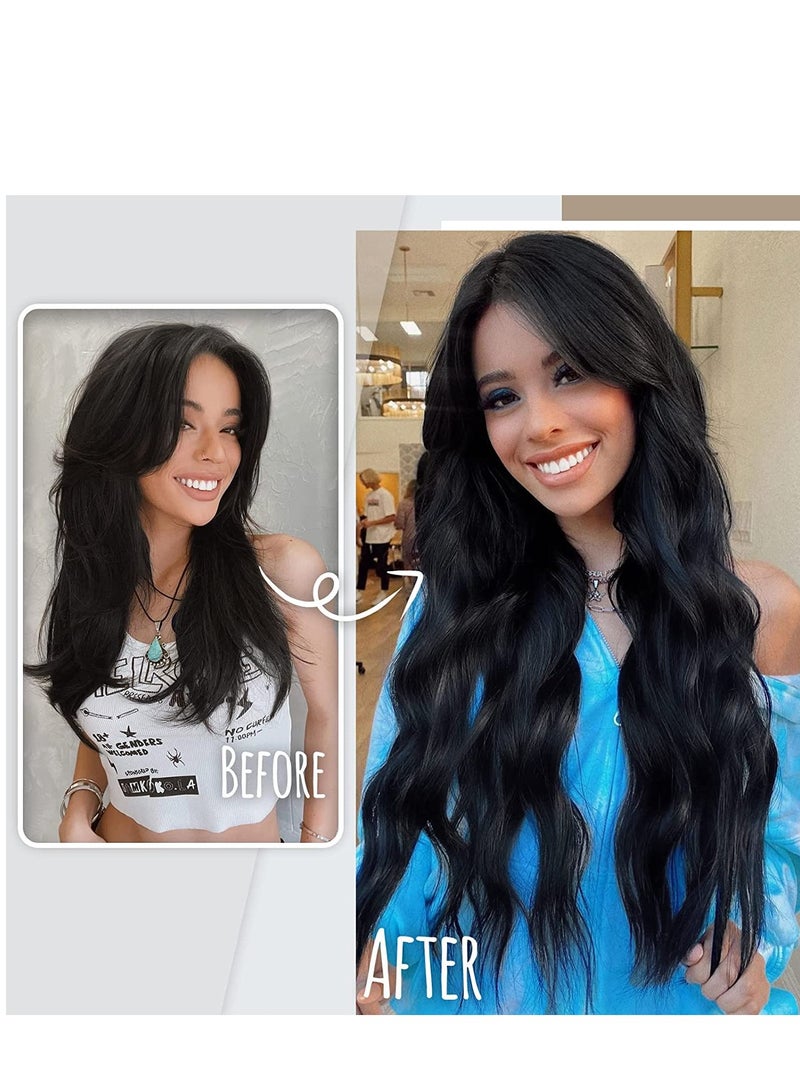 Zikra Clip in Long Soft Glam Waves Thick Hairpieces Black Hair Extensions Synthetic Fiber Double Weft, Extension for Women Natural Synthetic Clip in Extensions for Women Full Head 4PCS - Image 2