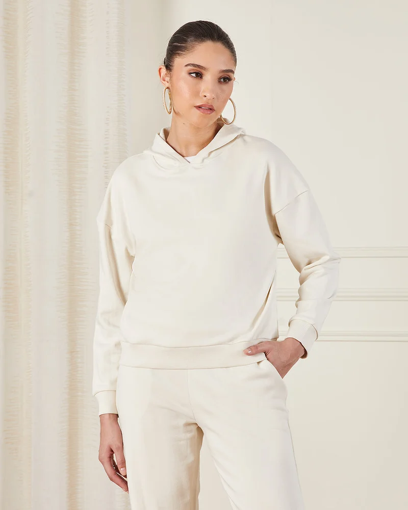 Redtag Women Beige Basic Hooded Sweatshirt