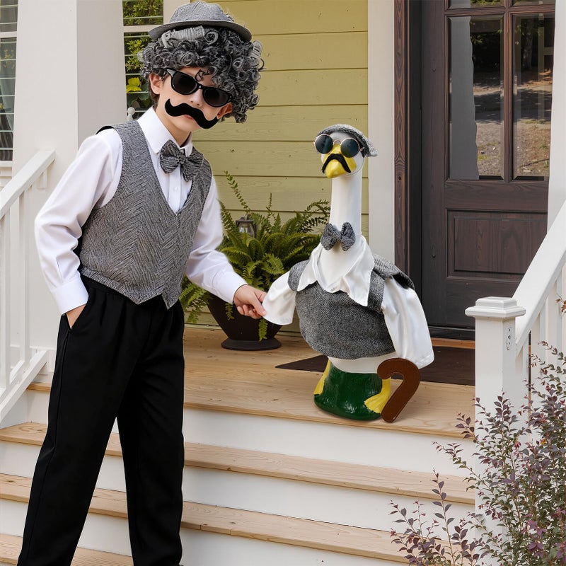 ComfyKit 1 PCS Old Man Porch Goose Outfit for 100th Day of School Anniversary Porch Goose Clothes for 23" H Outdoor Yard Lawn Garden Decoration - Image 5