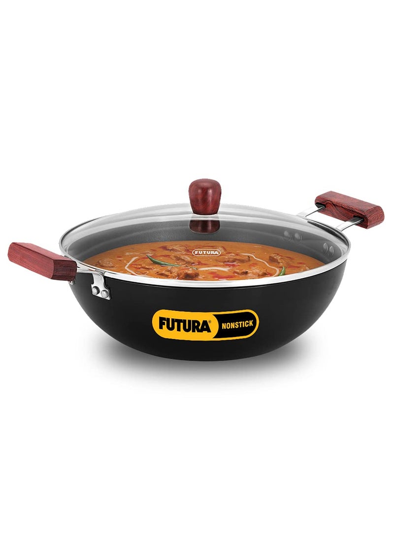 Hawkins Hawkins Futura 5 Litre Deep Kadhai Non Stick Kadai with Glass Lid Flat Bottom Induction Kadhai Black INK50G 