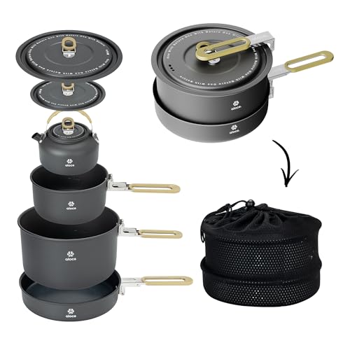 Alocs Camping Cookware, Portable Non-Stick Camping Pan Set with Enhanced Handle, Ideal for Outdoor Kitchen, Picnic, Hiking and Fishing - Image 1