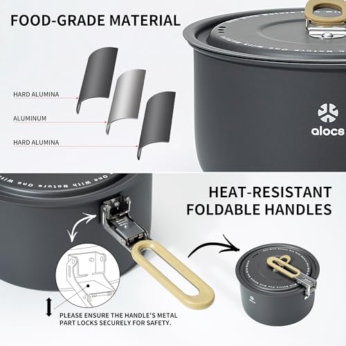 Alocs Camping Cookware, Portable Non-Stick Camping Pan Set with Enhanced Handle, Ideal for Outdoor Kitchen, Picnic, Hiking and Fishing - Image 2