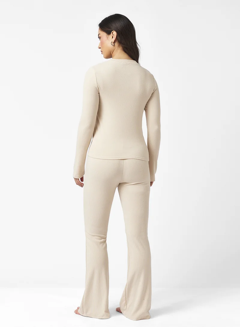 Ginger Basics Cozy Fine Knit Ribbed Lounging Top & Pant Set