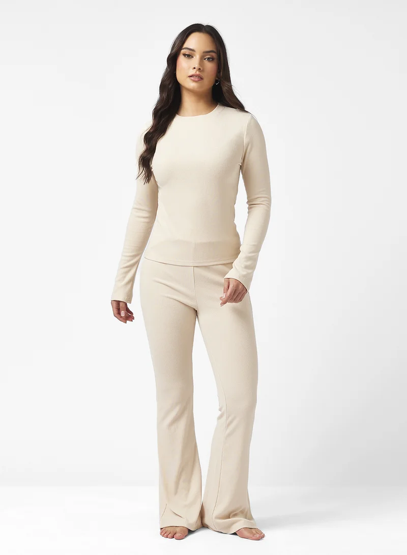 Ginger Basics Cozy Fine Knit Ribbed Lounging Top & Pant Set