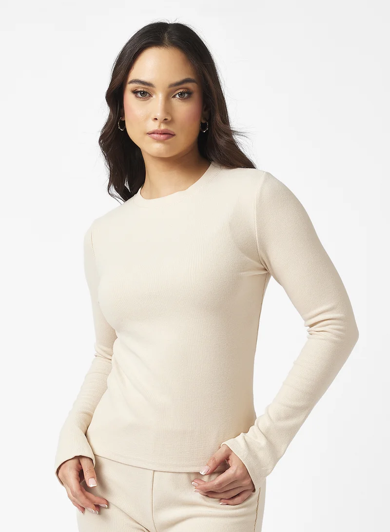 جينجر بيسيكس Cozy Fine Knit Ribbed Lounging Top & Pant Set