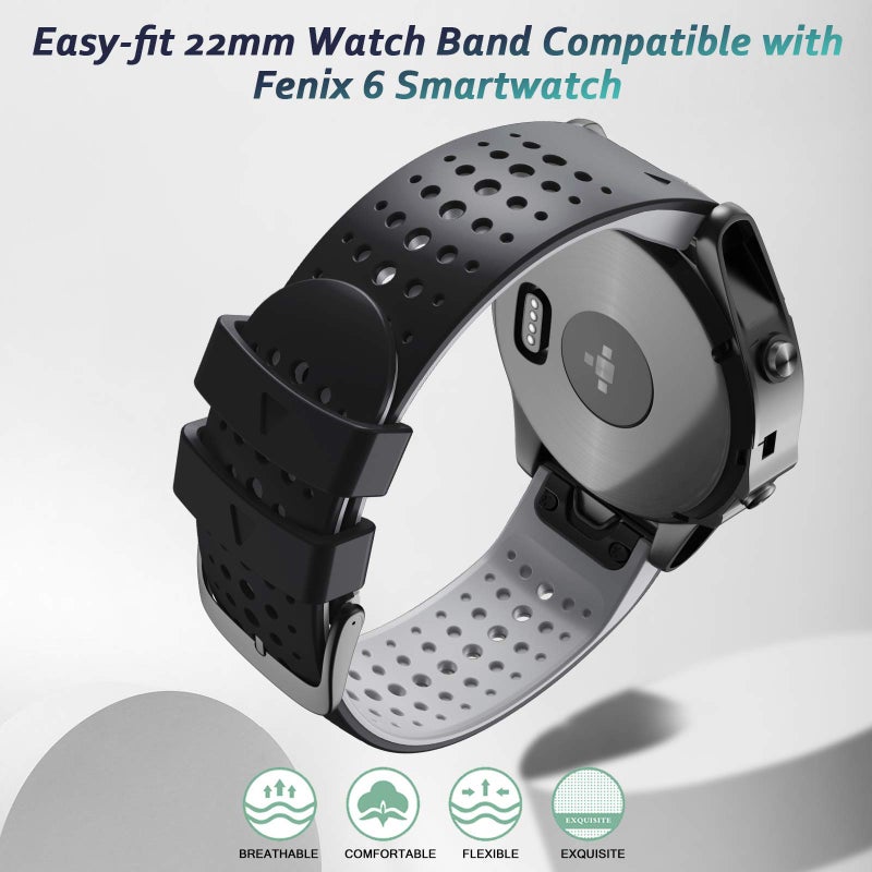 ANCOOL Compatible with Fenix 5/Fenix 6/Fenix 7 Watch Band 22mm Easy-fit Silicone Soft Sport Band Replacment for Fenix 7/6 Pro/Fenix 5 Plus/Fenix 8 47mm/Forerunner 955/965 Smartwatches(Dark Blue/Black) - Image 3