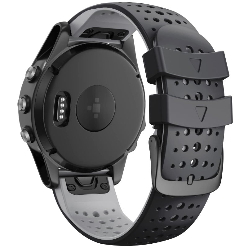 ANCOOL Compatible with Fenix 5/Fenix 6/Fenix 7 Watch Band 22mm Easy-fit Silicone Soft Sport Band Replacment for Fenix 7/6 Pro/Fenix 5 Plus/Fenix 8 47mm/Forerunner 955/965 Smartwatches(Dark Blue/Black) - Image 1