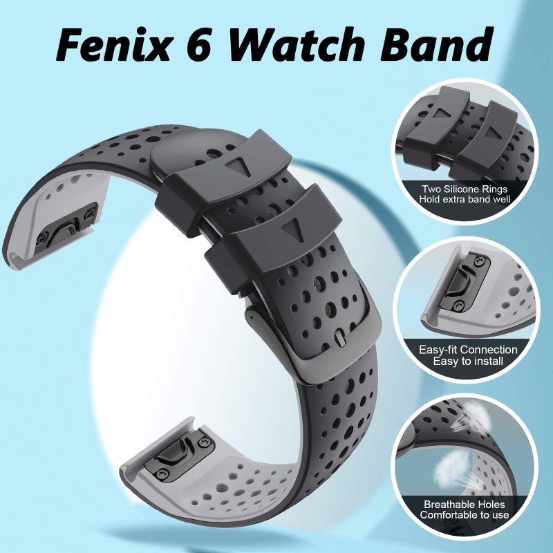 ANCOOL Compatible with Fenix 5/Fenix 6/Fenix 7 Watch Band 22mm Easy-fit Silicone Soft Sport Band Replacment for Fenix 7/6 Pro/Fenix 5 Plus/Fenix 8 47mm/Forerunner 955/965 Smartwatches(Dark Blue/Black) - Image 4