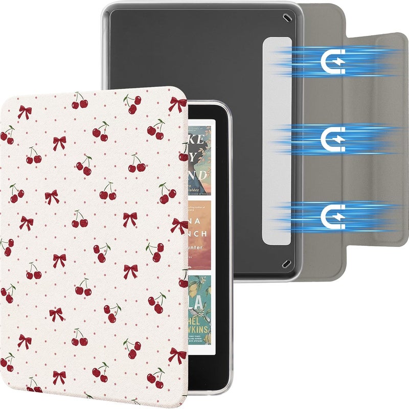 SESENSE Detachable Magnetic Case for 7'' Kindle Paperwhite 12th Gen 2024 and Kindle Colorsoft Signature Edition, Slim PU Shell Cover Case with Auto Wake/Sleep, Cherry - Image 1