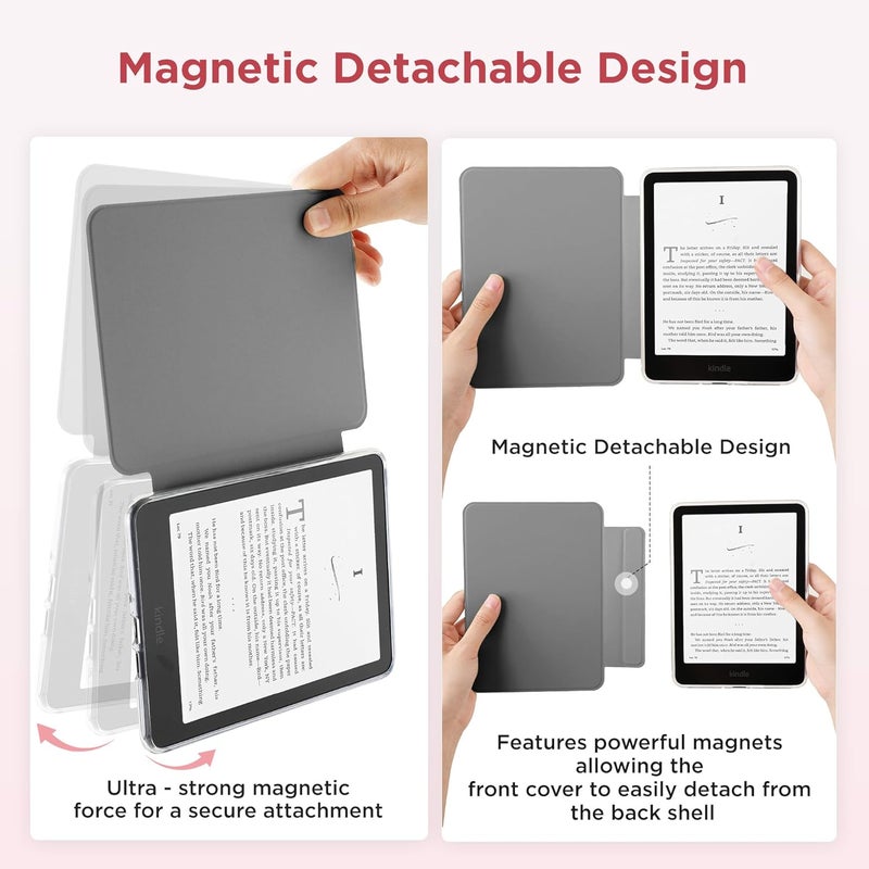 SESENSE Detachable Magnetic Case for 7'' Kindle Paperwhite 12th Gen 2024 and Kindle Colorsoft Signature Edition, Slim PU Shell Cover Case with Auto Wake/Sleep, Cherry - Image 3