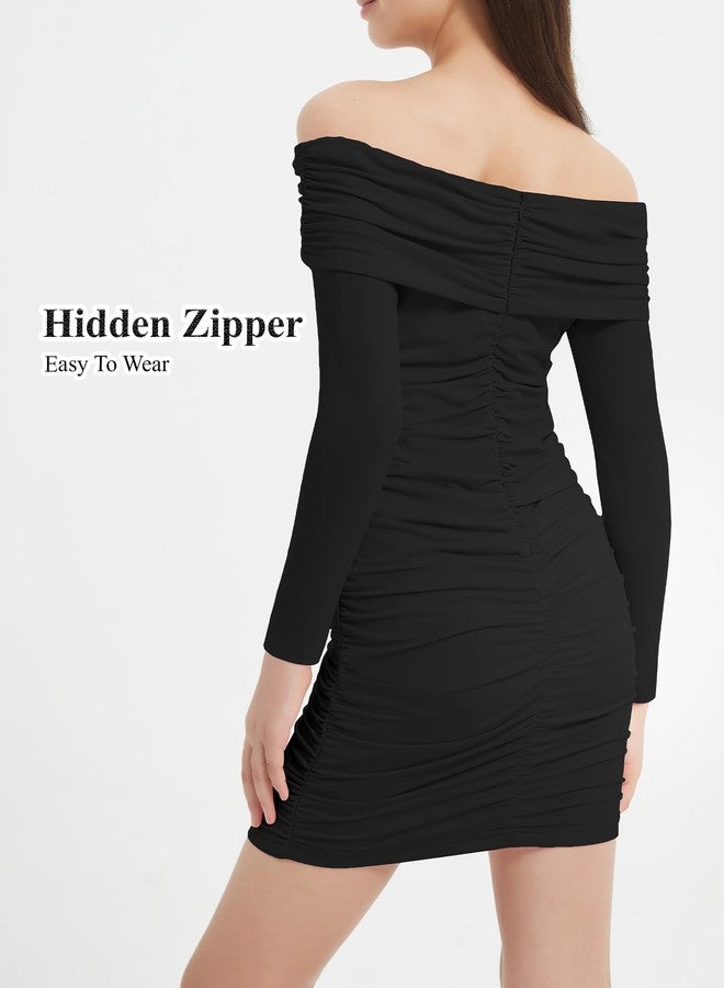 EXARUS Girls Dress Off The Shoulder Bodycon/Bubble Long Sleeve Teen Ruched Homecoming Dance Party Prom Tween Dresses, Off the Shoulder Bodycon Black, 10 Years - Image 4