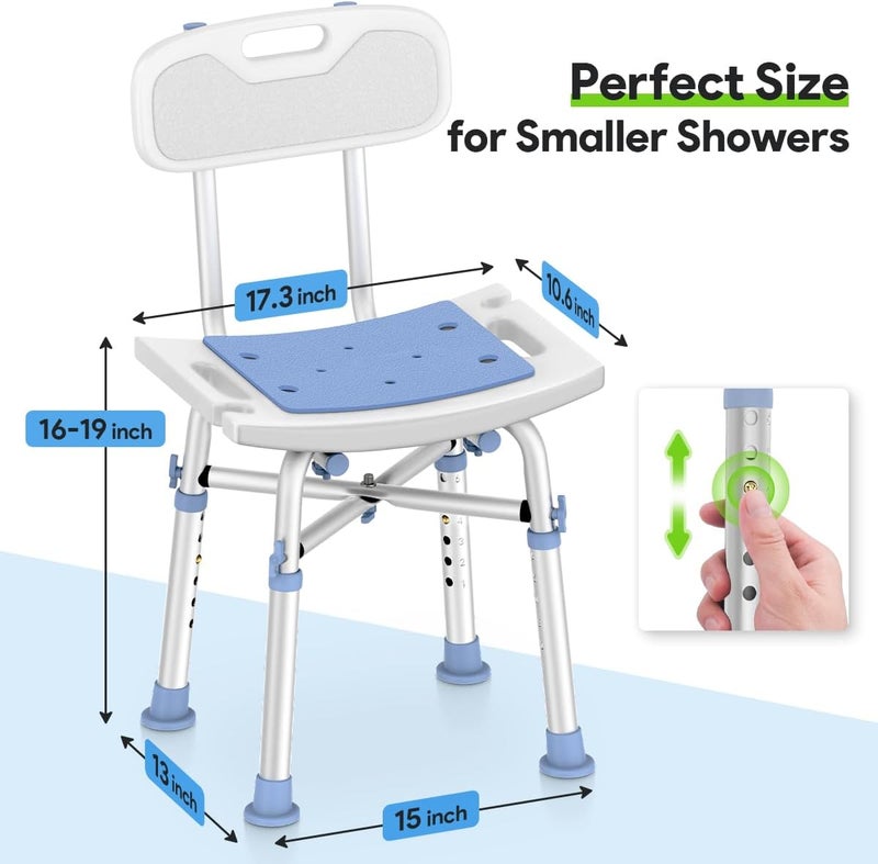 DELOG Heavy Duty Shower Chair with Back 500lb, EVA Padded Bath Seat with Height Adjustable Tube- Medical Tool Free Anti-Slip Shower Bench Bathtub Stool for Elderly, Senior, Handicap & Disabled - Image 2