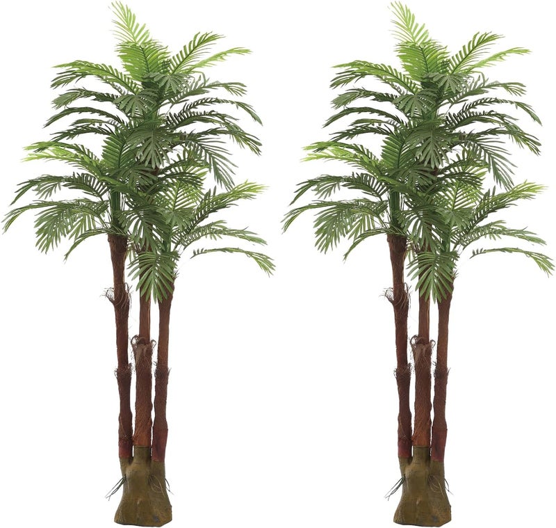 AMERIQUE AMERIQUE Pair Gorgeous 6 Feet Triple Tropical Palm Artificial Plant Tree with Standable Trunk Real Touch Technology with UV Protection Green Set of 2  - Image 1