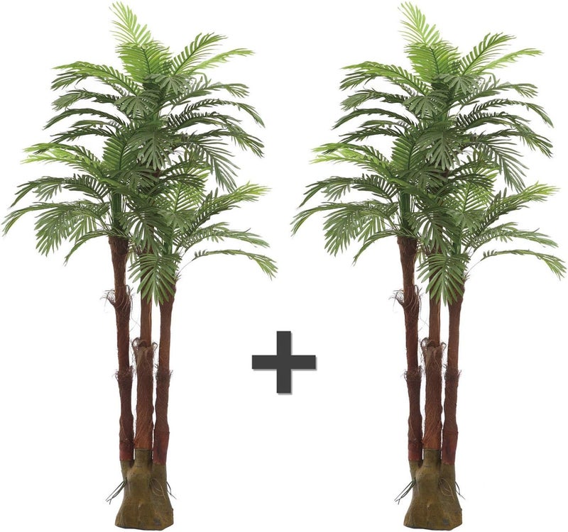AMERIQUE AMERIQUE Pair Gorgeous 6 Feet Triple Tropical Palm Artificial Plant Tree with Standable Trunk Real Touch Technology with UV Protection Green Set of 2  - Image 2