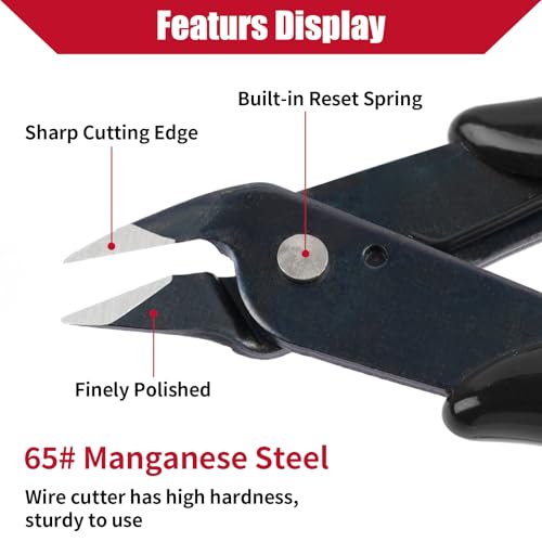 Opvixi 2 Pack Micro Wire Cutters, 5 Inches Flush Cutters Pliers, Diagonal Side Cutters Nippers, Zip Tie Sprue Cutter for Electronics, Plastic Models, Jewelry (Black) - Image 3