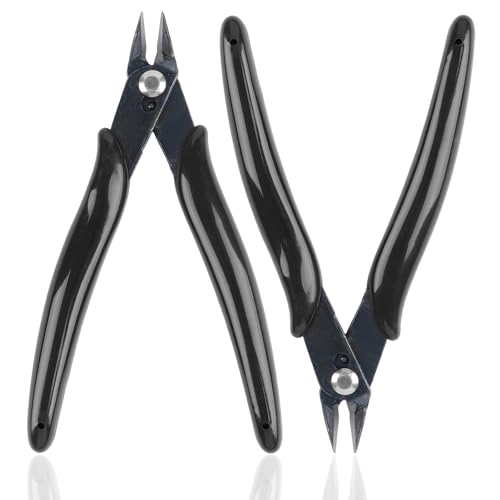 Opvixi 2 Pack Micro Wire Cutters, 5 Inches Flush Cutters Pliers, Diagonal Side Cutters Nippers, Zip Tie Sprue Cutter for Electronics, Plastic Models, Jewelry (Black) - Image 1