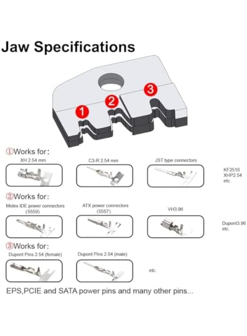SYOSI Du-pont Crimping Tool for AWG26-18 with 1550 Male and Female Pin Connectors and 460 JST Connectors for 2.54mm 3.96mm, etc. Connector Various Applications - Image 4