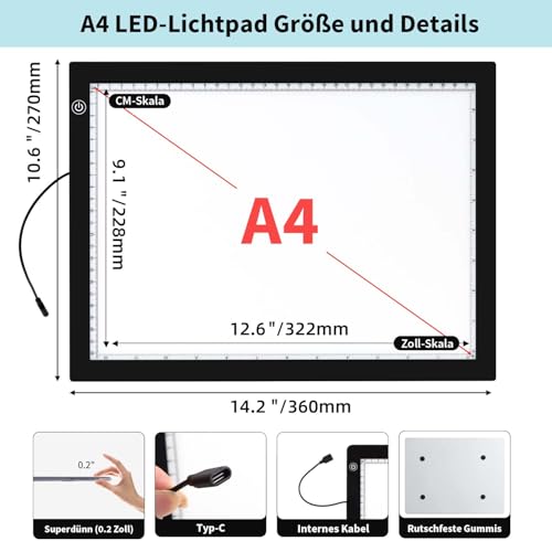 Zocelight A4 Light Pad for Diamond Art Kits for Adults,0.2" Ultra Thin Light Board with Stand and Clip for Diamond Painting Accessories,3 Levels Dimming Light Box for Drawing,Sketching,Animation - Image 3