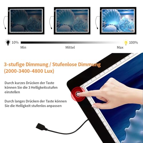 Zocelight A4 Light Pad for Diamond Art Kits for Adults,0.2" Ultra Thin Light Board with Stand and Clip for Diamond Painting Accessories,3 Levels Dimming Light Box for Drawing,Sketching,Animation - Image 4