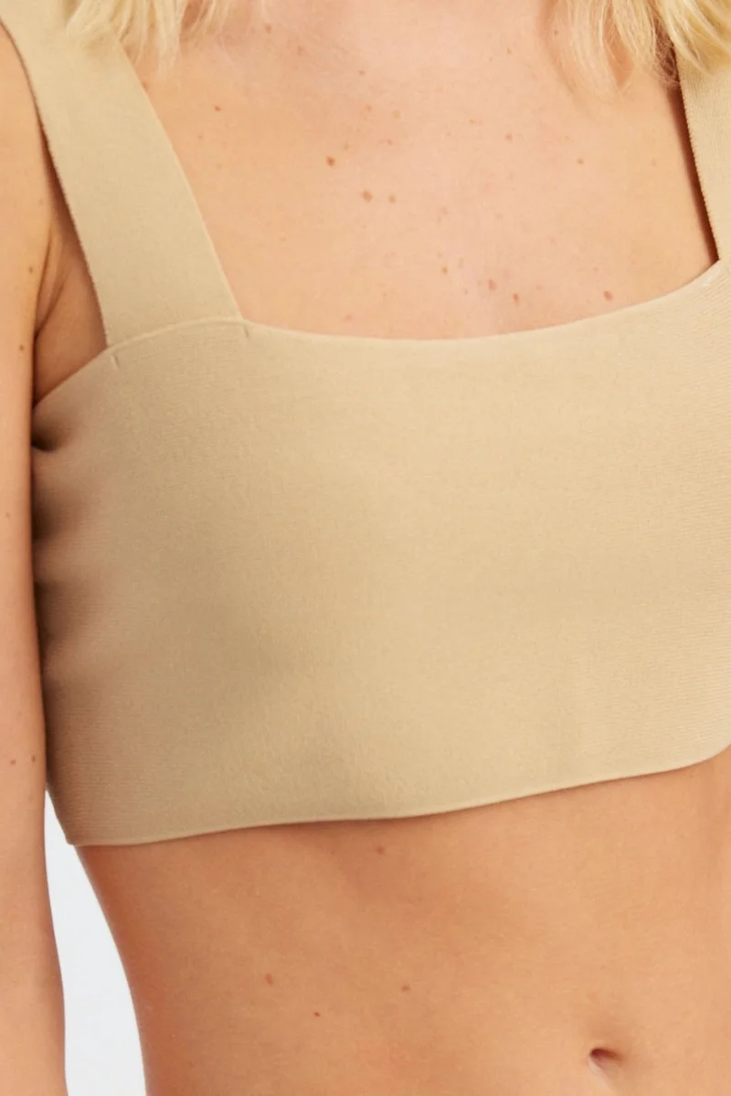 Hiccup Beige Natural Square Neck Crop Top for Women | Best Price UAE