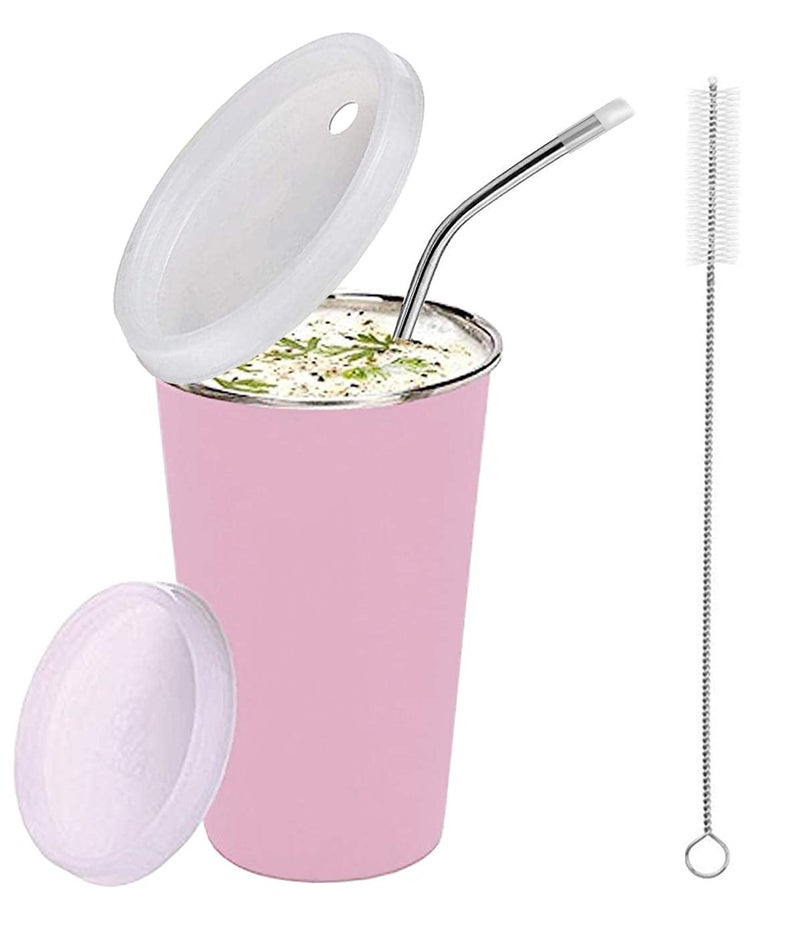 NOBILEA NOBILEA Character Licensed 100 Airtight with Leak Proof Food Grade Stainless Steel Tumbler with Straw Glass 370ml Pink - Image 1