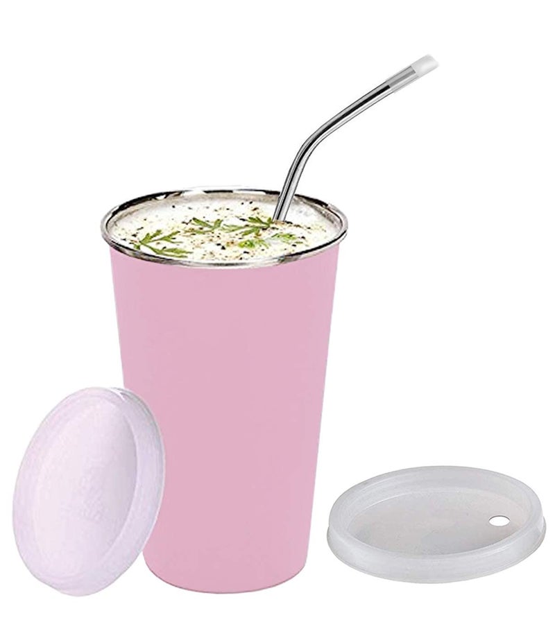NOBILEA NOBILEA Character Licensed 100 Airtight with Leak Proof Food Grade Stainless Steel Tumbler with Straw Glass 370ml Pink - Image 2