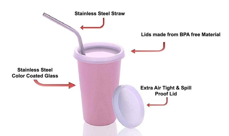 NOBILEA NOBILEA Character Licensed 100 Airtight with Leak Proof Food Grade Stainless Steel Tumbler with Straw Glass 370ml Pink - Image 5