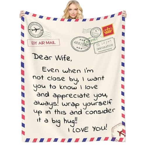 Menghao Gifts Blanket to Wife from Husband, Anniversary Birthday Gifts for Wife, Presents for Wife Mother's Day,Christmas, Valentines Day Gifts, Soft Flannel Throw Blanket Bed Wife Blanket Gift(50‘’x60'') - Image 1