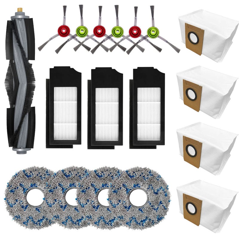 Chuancheng 18 PCS Replacement Accessories Kit For Ecovacs Deebot X1 TURBOOMNI Robot Vacuum Cleaner Parts 1 Main Brush 6 Side Brush 3 Hepa Filter 4 Mop Cloth 4 Dust Bag 