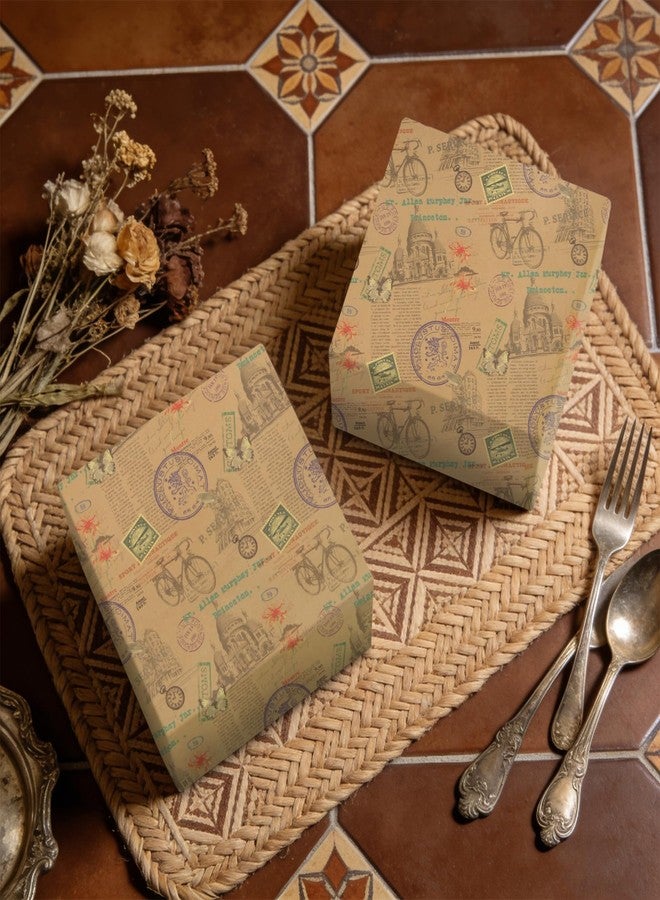 Boerni Classic Vintage Romantic Timeless Bicycle & Architecture Wrapping Paper (4 Folded Flat Sheets, 19.7" x 29.1" Per sheet Brown Kraft Style Gift Wrap for Retro Themed Gifts, Birthday, Wedding, Valentine Day - Image 5