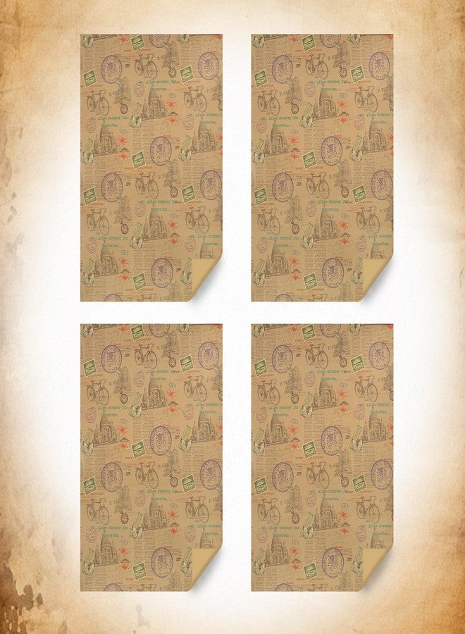 Boerni Classic Vintage Romantic Timeless Bicycle & Architecture Wrapping Paper (4 Folded Flat Sheets, 19.7" x 29.1" Per sheet Brown Kraft Style Gift Wrap for Retro Themed Gifts, Birthday, Wedding, Valentine Day - Image 3