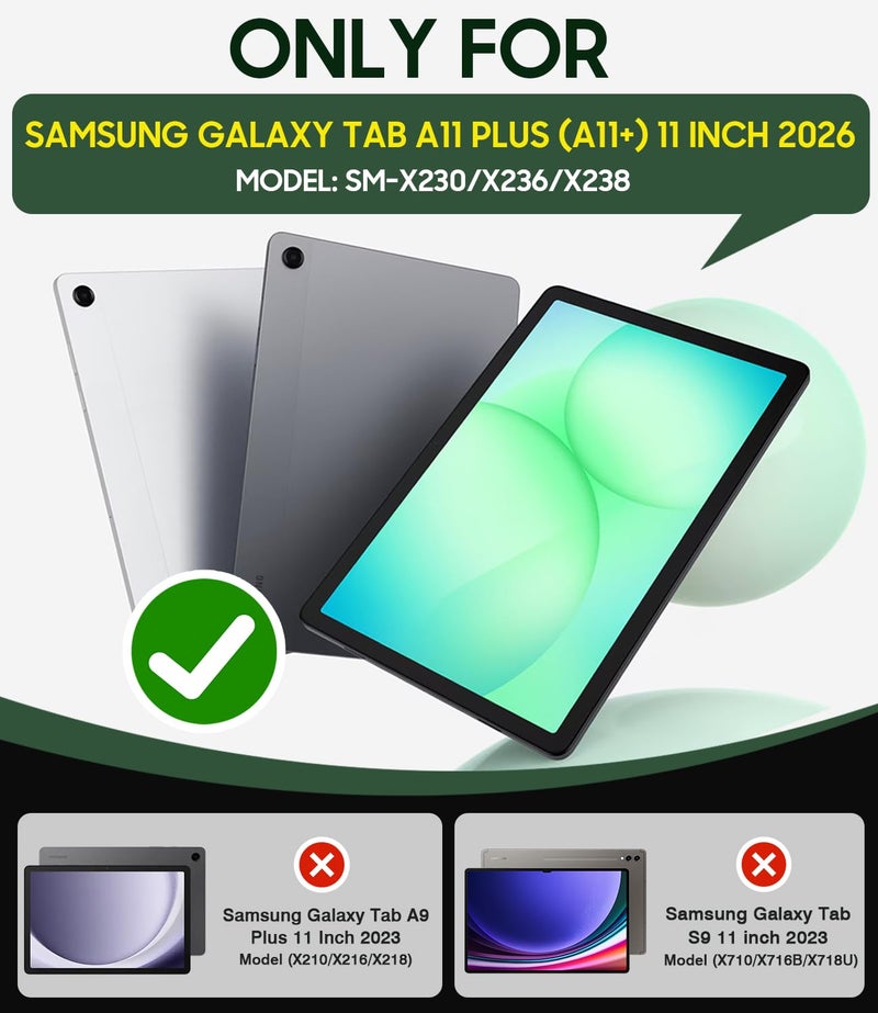 Cantis Case for Samsung Galaxy Tab A11 Plus 11 Inch 2026 (SM-X230/X236/X238), Shockproof Case for Tab A11+ with Screen Protector/Rotating Stand/Pen Holder/Shoulder Strap, Black - Image 2