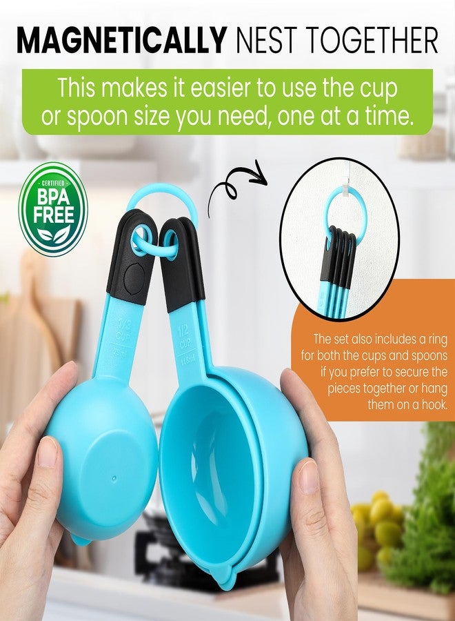 Spring Chef Magnetic Measuring Cups and Spoons, Kitchen Tools with Easy to Read Markings for Measuring Dry or Liquid Ingredients, BPA Free, Set of 9, Aqua Sky - Image 2