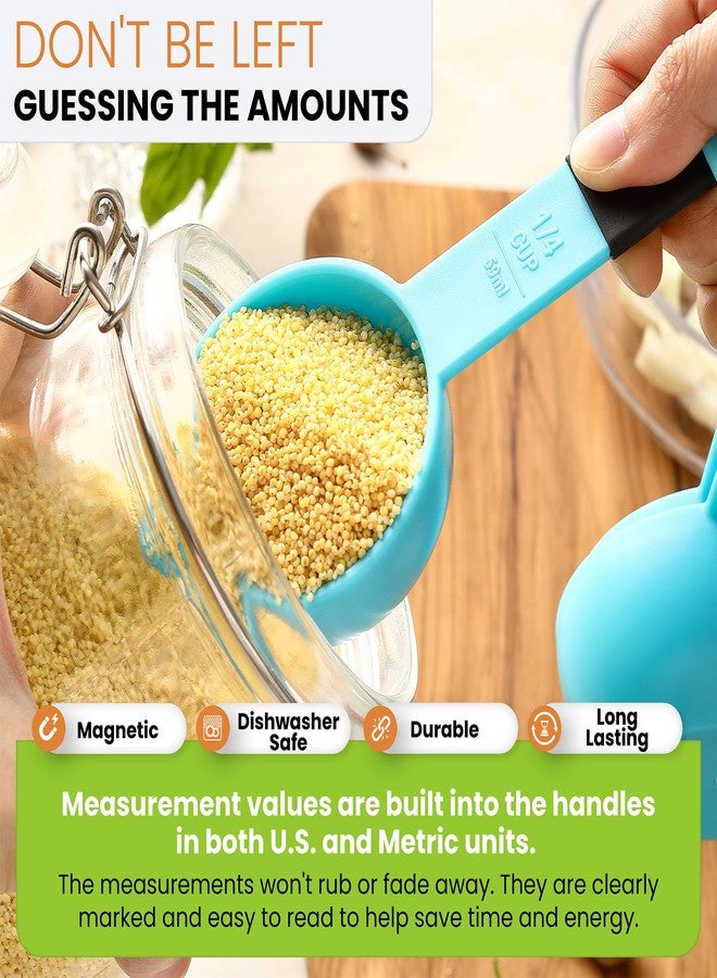 Spring Chef Magnetic Measuring Cups and Spoons, Kitchen Tools with Easy to Read Markings for Measuring Dry or Liquid Ingredients, BPA Free, Set of 9, Aqua Sky - Image 4