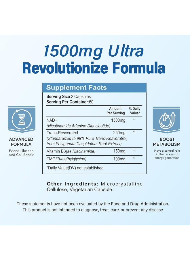NAD Supplement 1500 mg Resveratrol Boosting 120 Pieces - Image 5
