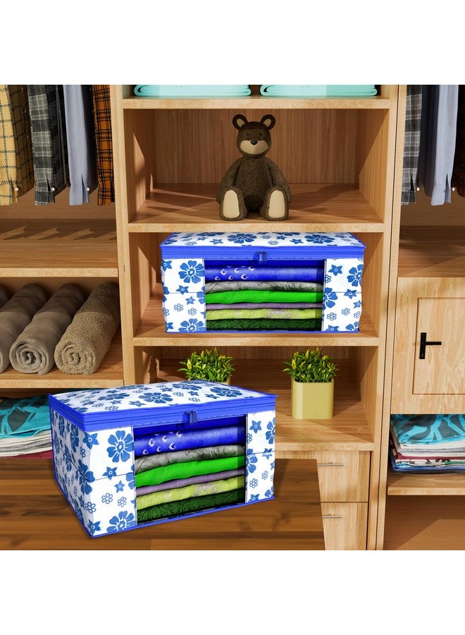 Kuber Industries Non-Woven Floral Print Saree Covers With Zip|Foldable Wardrobe Organizer For Clothes|Saree Bags Keep 8 To 10 Saree|Suitable For Lehenga, Suit, Dress|Pack Of 6 (White & Blue) - Image 4