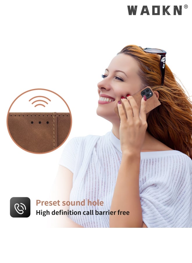 WAOKN - Iphone 15 Pro Max Case with Card Slots Holder Magnetic Clasp Shockproof Flip Folio Book Protective Cover Women Men for iphone 15 Pro Max Phone Case Brown - Image 1