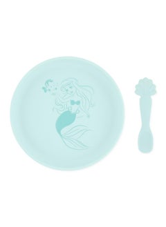 BUMKiNs Bumkins Disney Baby and Toddler Plate and Spoon Set, Silicone Dish for Babies and Kids, Baby Led Weaning, Children Feeding Supplies, Microwave Safe, Platinum Silicone, Ages 6 Months Up, Princess Ariel  - Image 1