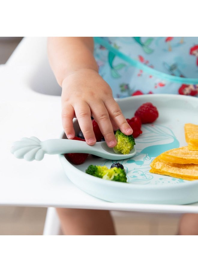 BUMKiNs Bumkins Disney Baby and Toddler Plate and Spoon Set, Silicone Dish for Babies and Kids, Baby Led Weaning, Children Feeding Supplies, Microwave Safe, Platinum Silicone, Ages 6 Months Up, Princess Ariel  - Image 4