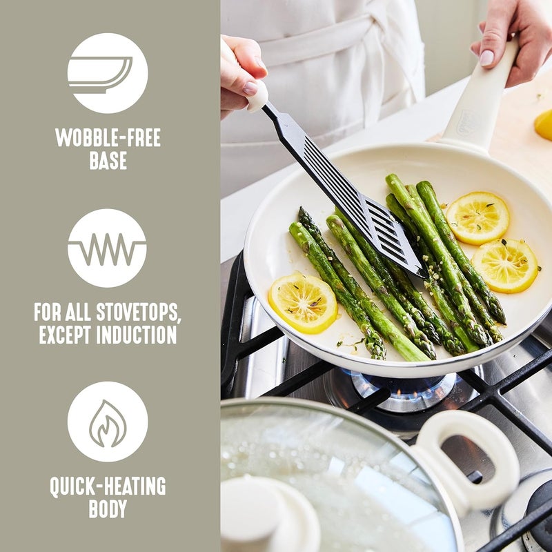 GreenLife Soft Grip 8-Piece Cookware Set, Healthy Ceramic Nonstick Pots, Frying & Sauce Pans, PFAS & PFOA Free, Dishwasher Safe, Even Heating, Versatile Kitchen Essentials, Cream - Image 4