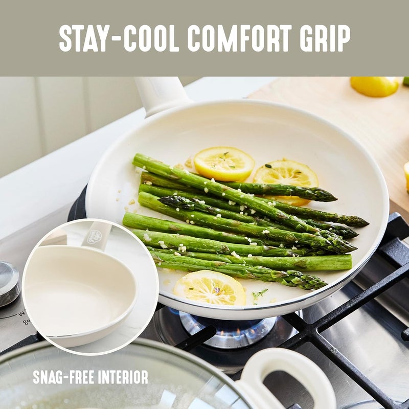 GreenLife Soft Grip 8-Piece Cookware Set, Healthy Ceramic Nonstick Pots, Frying & Sauce Pans, PFAS & PFOA Free, Dishwasher Safe, Even Heating, Versatile Kitchen Essentials, Cream - Image 5