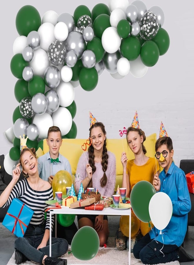 Cunnikku Dark Green White Silver Balloon Garland Arch Kit, 122PCS White Dark Green Metallic Silver Confetti Balloons for Wild Animal First Birthday Jungle Football Video Gamer Green Wonderland Decorations… - Image 5