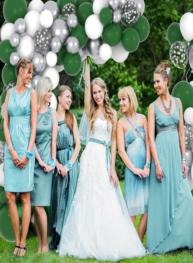 Cunnikku Dark Green White Silver Balloon Garland Arch Kit, 122PCS White Dark Green Metallic Silver Confetti Balloons for Wild Animal First Birthday Jungle Football Video Gamer Green Wonderland Decorations… - Image 2