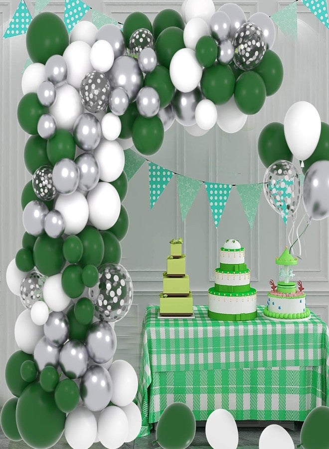 Cunnikku Dark Green White Silver Balloon Garland Arch Kit, 122PCS White Dark Green Metallic Silver Confetti Balloons for Wild Animal First Birthday Jungle Football Video Gamer Green Wonderland Decorations… - Image 4