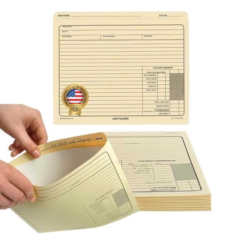 NextDayLabels - Classic Manila File Jacket 10â€ x 12â€ Job Folders â€“ Heavy Duty - Preprinted to Track Job Progress, Calculating Cost, and Customer Correspondences (Pack of 25) - Image 1
