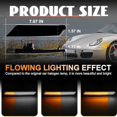 Nrgedzam 2PCS Front Turn Signal Side Marker Lights for Porsche 911 987 997 Amber LED Dynamic Sequential Side Marker Lights for 0613 Porsche 997 0513 Porsche Cayman Boxster 987 - Image 3