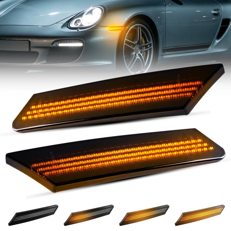 Nrgedzam 2PCS Front Turn Signal Side Marker Lights for Porsche 911 987 997 Amber LED Dynamic Sequential Side Marker Lights for 0613 Porsche 997 0513 Porsche Cayman Boxster 987 - Image 2
